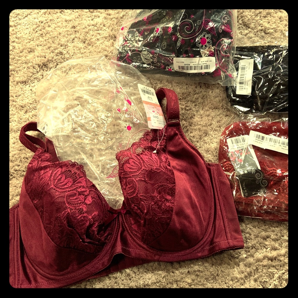 2 sets of bras with matching lace underwear